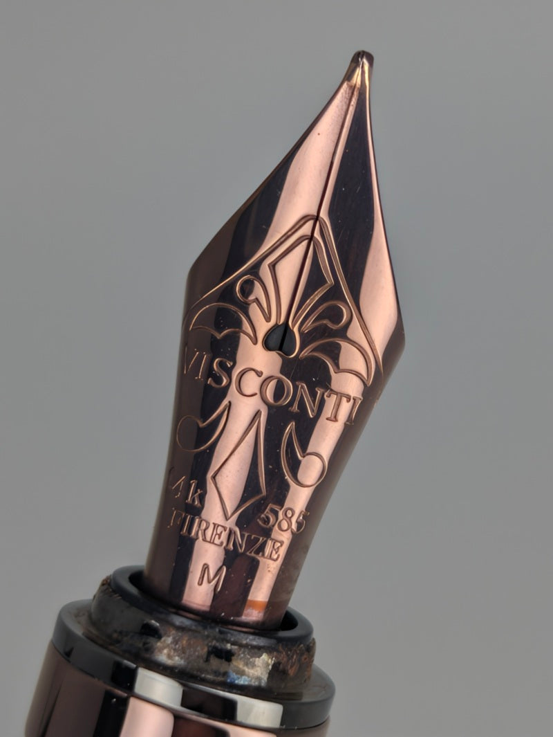 *Consignment* Visconti Michelangelo "Negra Oro Rosa" Fountain Pen 14k Gold Medium Nib
