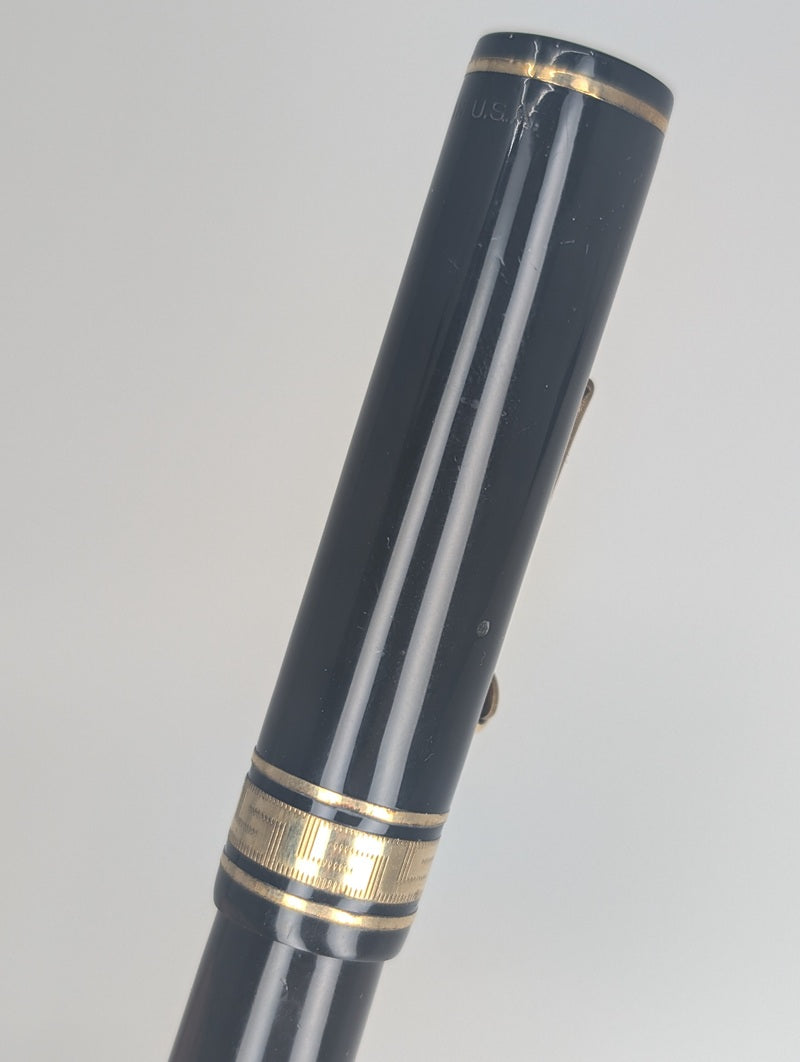 *Consignment* Wahl Eversharp Large Black Decoband Fountain Pen 14k Medium Flex Nib