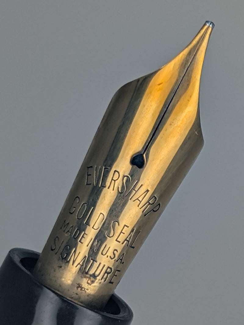 *Consignment* Wahl Eversharp Large Black Decoband Fountain Pen 14k Medium Flex Nib
