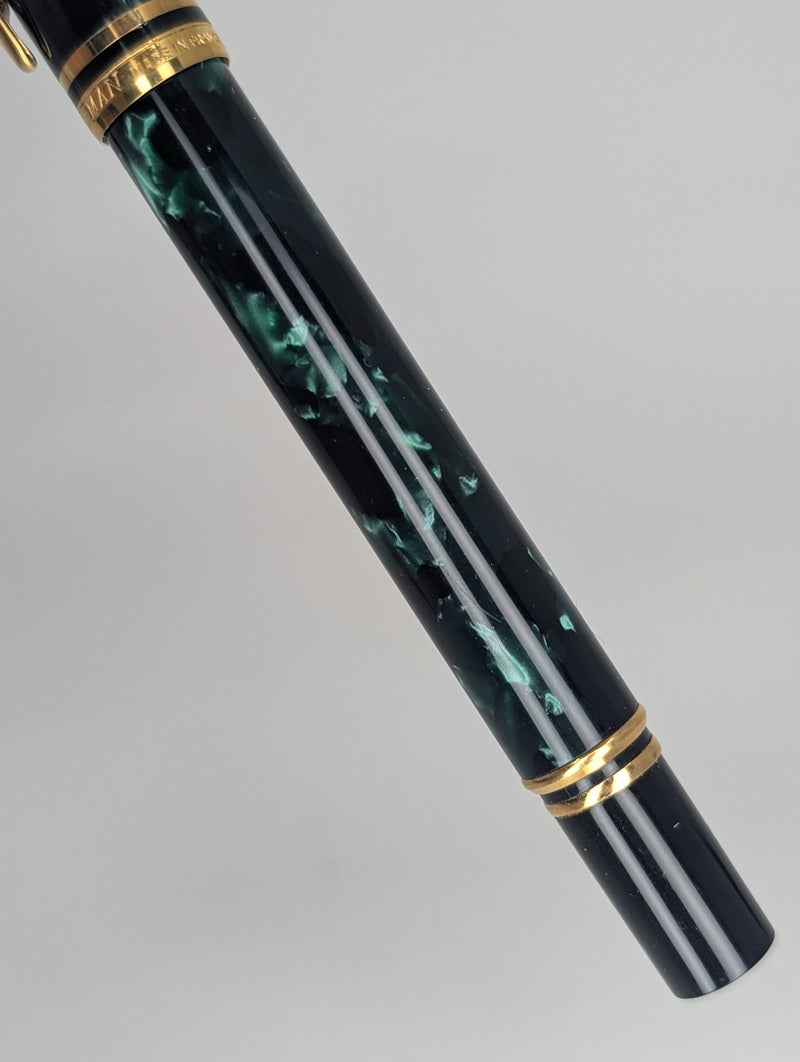 *Consignment* Waterman Gentleman Green Marble Fountain Pen 18k Gold Broad Nib