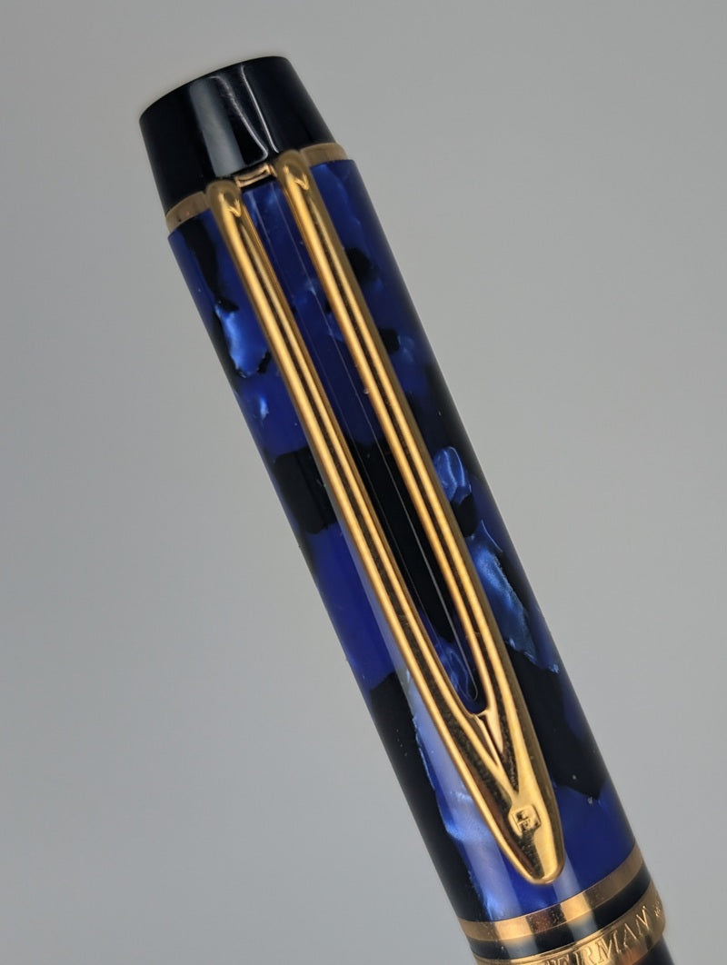*Consignment* Waterman Le Man Blue Marble Fountain Pen 18k Gold Fine Nib
