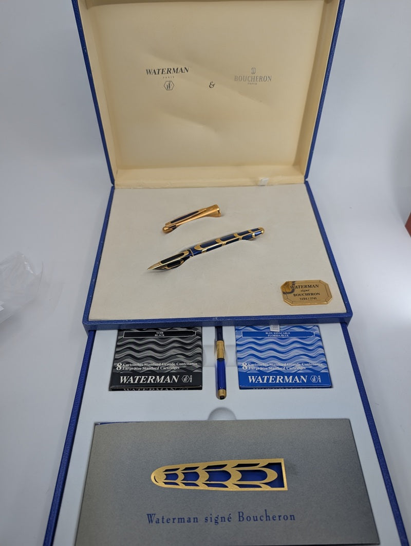 *Consignment* Waterman Paris Edson Boucheron Blue / Gold Fountain Pen 18k Medium Nib #1494 of 3741