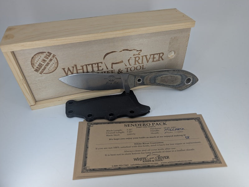*Consignment* White River Sendero Pack Black / Olive Drab Linen Micarta Fixed Blade Knife