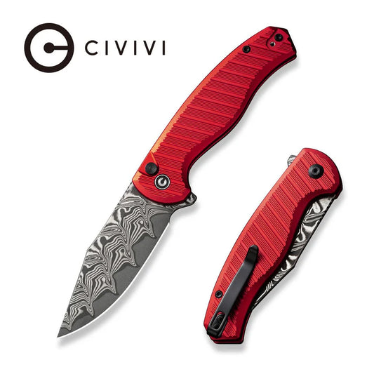 Civivi Stormhowl Red Aluminum Handle w/ Damascus Blade Buttonlock Folding Knife