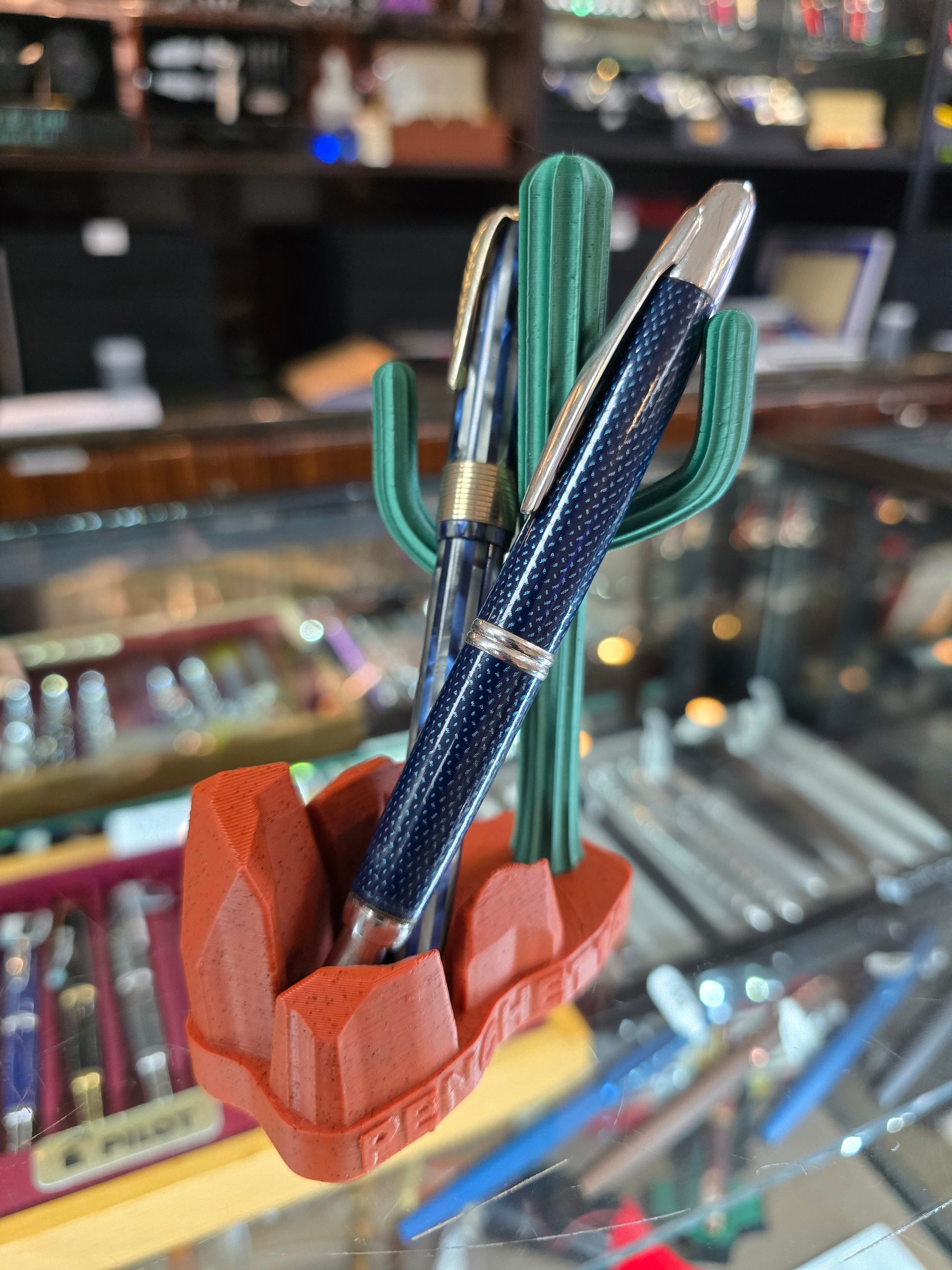 Pikot Vanishing Point and Vintage pen in Red Rock and Saguaro pen stand