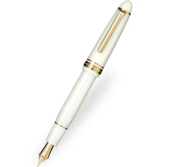Sailor 1911L White GT Fountain Pen 21k Gold Medium Nib