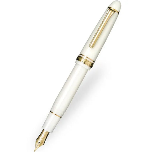 Sailor 1911L White GT Fountain Pen 21k Gold Medium Nib